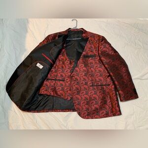Elegant Red Paisley Men's Blazer and Vest